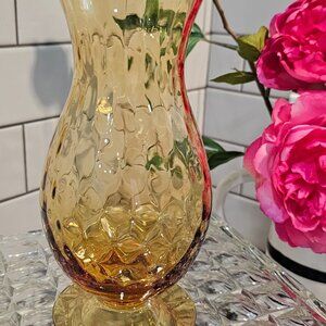 Vintage Amber Pedestal Footed Vase, 7 1/2” Tall